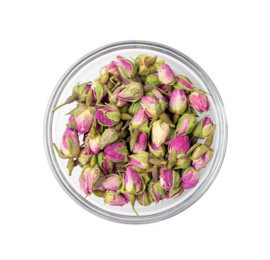 Kuru Gül Tomurcukları, Pembe Çiçek Çayı için Gül Yaprakları, Kurumuş İran Gülleri, Beyaz Arkaplanda İzole Edilmiş Gül Tomurcukları