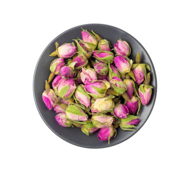 Kuru Gül Tomurcukları, Pembe Çiçek Çayı için Gül Yaprakları, Kurumuş İran Gülleri, Beyaz Arkaplanda İzole Edilmiş Gül Tomurcukları