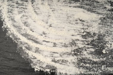 Un dokusu Arkaplanı, Kopya Alanı ile Buğday unu Deseni, Pastane Afişi, Soyut Un Çerçevesi, Siyah Tabaka Üzerine Beyaz Toz