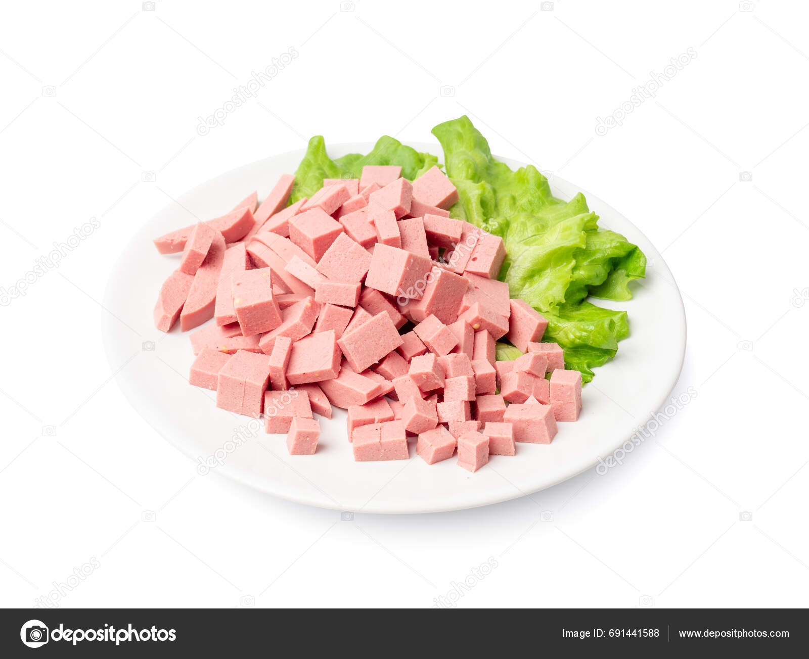 Diced Mortadella Slice Isolated Luncheon Meat Cut Chicken Ham Cubes