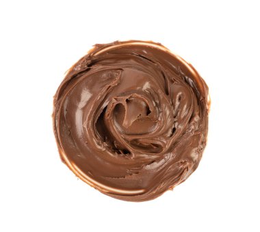 İzole edilmiş Çikolata Smear, Beyaz Arkaplanda Erimiş Çikolata deseni, Çikolata Sosu deseni, Kakao Fındık Kreması, Sıvı Çikolata Yapıştırıcısı, Metin İçin Fotokopi Alanı ile Esmer Kremalı Smear