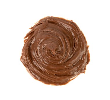 İzole edilmiş Çikolata Smear, Beyaz Arkaplanda Erimiş Çikolata deseni, Çikolata Sosu deseni, Kakao Fındık Kreması, Sıvı Çikolata Yapıştırıcısı, Metin İçin Fotokopi Alanı ile Esmer Kremalı Smear