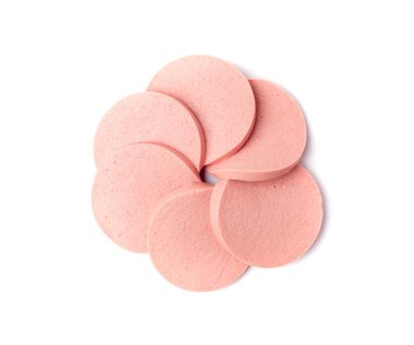 Mortadella Dilimlenmiş, Öğle Yemeği Et Kesimi, Tavuk Jambonu, Kahvaltı İçin Haşlanmış Sosis, Mortadella Dilimleri Beyaz Arkaplanda