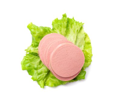 Mortadella Dilimlenmiş, Öğle Yemeği Et Kesimi, Tavuk Jambonu, Kahvaltı İçin Haşlanmış Sosis, Mortadella Dilimleri Beyaz Arkaplanda