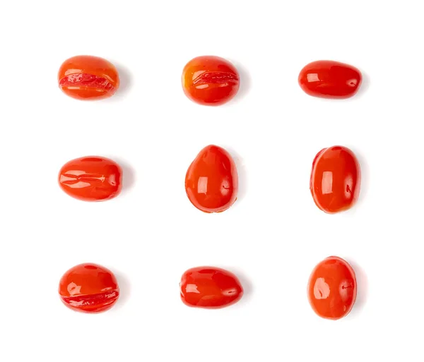 Inlagda Körsbärstomater Isolerade Konserverade Små Tomater Friska Fermenterade Grönsaker Saltade — Stockfoto