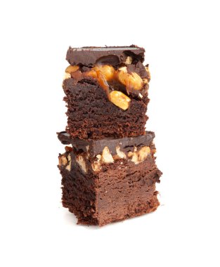 Nut Brownie, Ev Yapımı Alman Çikolatalı Pastası, Çikolatalı Fıstıklı Kek, Brownie Square Parçası Beyaz Arkaplan