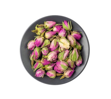 Kuru Gül Tomurcukları, Pembe Çiçek Çayı için Gül Yaprakları, Kurumuş İran Gülleri, Beyaz Arkaplanda İzole Edilmiş Gül Tomurcukları