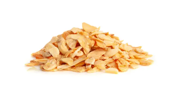 Dry Garlic Slices Isolated Crispy Fried Cloves Pile Closeup Roasted — Stock Photo, Image