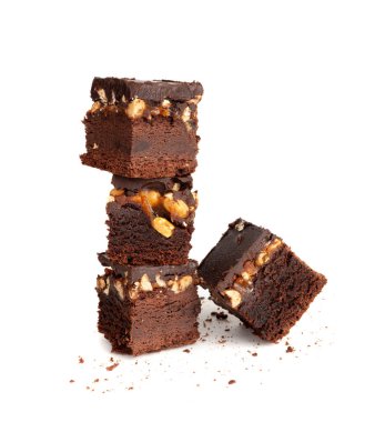Nut Brownie, Ev Yapımı Alman Çikolatalı Pastası, Çikolatalı Fıstıklı Kek, Brownie Square Parçası Beyaz Arkaplan