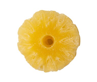 Kuru Ananas Halkaları, Şeker Ananasları, Kurumuş Sarı Şeker Meyveleri, Şekerli Meyveler, Beyaz Arkaplanda Kuru Ananas