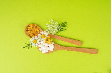 Bitkisel İlaçlar, Doğa İlaçları, Bitki Kapsülleri, Vitamin Mineral İlaçları, Sağlıklı Multivitamin İlaçları, Naturopati Hapları, İlaç ve Çiçeklerle çevrili Beslenme İlaçları