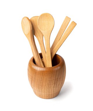 Tahta kaşık izole edildi, Yeni Tahta Kaşıklar, Küçük Ladle, Eski Mutfak Aksesuarları, Beyaz Arkaplanda Retro Tahta Kaşıklar