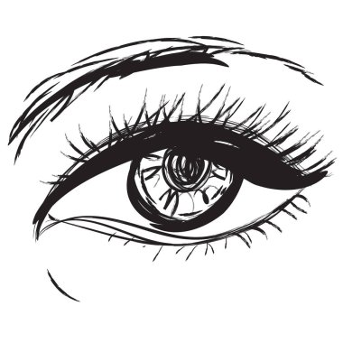 El çizimi göz seti. Optik karalama çizimi, görsel çizim, karalama göz tasarım elementleri oymalı, siyah beyaz geçmişe dönük göz küresi, göz vektör çizimi