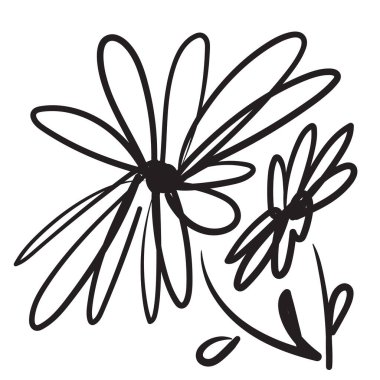 El çizimi çiçek izole. Çiçeklerin karalama çizimi, çiçekli karalama tasarım elementleri, siyah-beyaz retro stil oymalı çizim, vektör illüstrasyonu