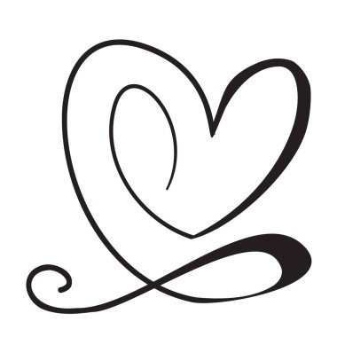 Aralıksız ince çizgili kalp vektör çizimi, minimalist aşk çizimi. Bir satır resim, sevgililer günü ikonu, tek bir düğün taslağı çizimi ya da basit kalp logosu
