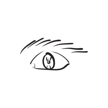 El çizimi göz ikonu. Görüş tasarımı ögesi çizimi, izole edilmiş göz doktoru sembolü, yarım yamalak el çizimi göz mürekkebi vektör taklidi