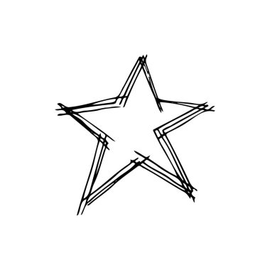 El çizimi yıldız çerçeve simgesi. Çizgi çizimi çizimi, kare çerçeve tasarım ögesi izole, elle çizilmiş mürekkep vektörü taklidi