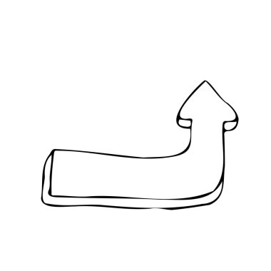 A single, black white hand-drawn arrow points upward and to the right. The arrow is drawn with a thick, black outline and has a simple, rounded shape clipart