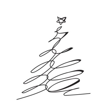 Continuous Line Christmas Tree Vector Icon, Happy Xmas Monoline Spruce, New Year Pines Holiday Silhouettes, One Line Christmas Tree Shapes Illustration