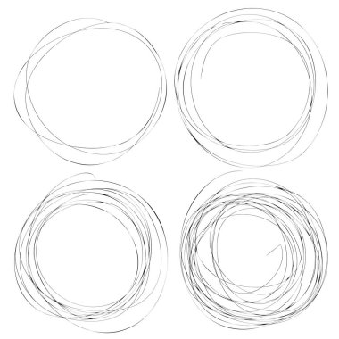 El çizimi mürekkep çizgisi daireleri, karalama çemberi, dairesel karalama karalamaları, yuvarlak çerçeveler izole edilmiş kurşun kalem el yazısı taklidi beyaz üzerine metin için metin alanı