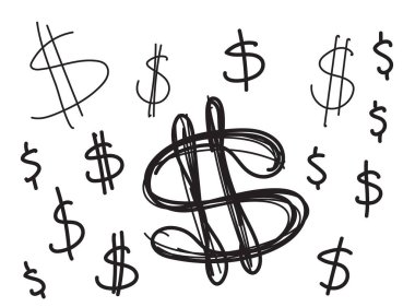 El çizimi dolar ikonu, Amerikan para birimi işareti, Amerikan para sembolü, dolar mürekkebi çizimi, fiyat vektör çizimi, döviz çizimi, küresel para birimi piyasa konsepti