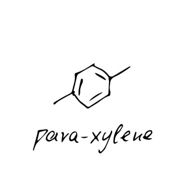 Para xylene molecule formula. Hand drawn imitation of paraxylene structural model, chemistry skeletal formula, sketchy vector symbol clipart