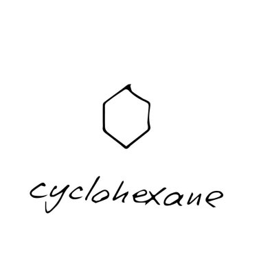 cyclohexane molecule formula. Hand drawn imitation of cyclohexane structural model, chemistry skeletal formula, sketchy vector symbol clipart