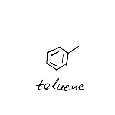 toluene molecule formula. Hand drawn imitation of toluene structural model, chemistry skeletal formula, sketchy vector symbol clipart