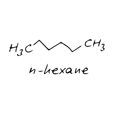 n-hexane molecule formula. Hand drawn imitation of n-hexane structural model, chemistry skeletal formula, sketchy vector symbol clipart