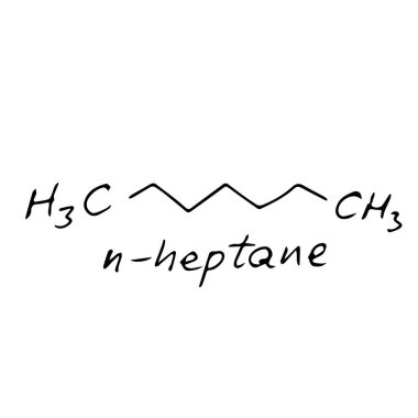 n-heptane molecule formula. Hand drawn imitation of n-heptane structural model, chemistry skeletal formula, sketchy vector symbol clipart