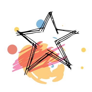 El çizimi yıldız çerçeve simgesi. Çizgi çizimi çizimi, kare çerçeve tasarım ögesi izole, elle çizilmiş mürekkep vektörü taklidi