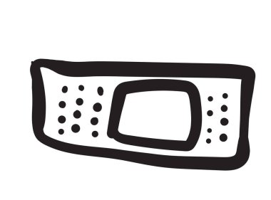 Sargı bezi simgesi, el çizimi tıbbi yama sembolü, yara bandı silueti, mürekkep fırçası yapıştırıcı sıva, siyah bandaj yamaları beyaz arkaplanda düz simgeler, vektör çizimi