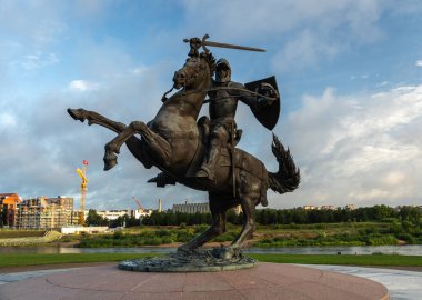 Kaunas, Lithuania, August 27, 2024 Vytis sculpture in Kaunas, Knight riding a horse monument, Freedom Warrior symbol, editorial image clipart