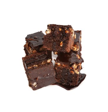 Nut Brownie, Ev Yapımı Alman Çikolatalı Pastası, Çikolatalı Fıstıklı Kek, Brownie Square Parçası Beyaz Arkaplan