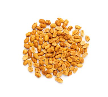 Baharatlı fıstıklar soyutlanmış, Heng Jeera bezelye fıstığı karışımı, Hint çerezi, kavrulmuş tuzlu çerez, kuru çıtır tohum, beyaz arka planda baharatlı çili fıstığı.