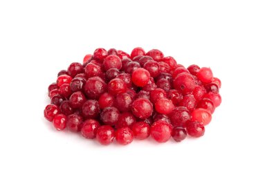 Donmuş Lingonberry Yığını İzole Edilmiş, Buzlu Cowberry, Kar Yabanmersini Yığını, Kırmızı Viburum Böğürtlenleri, Beyaz Arkaplanda Donmuş Lingonberry