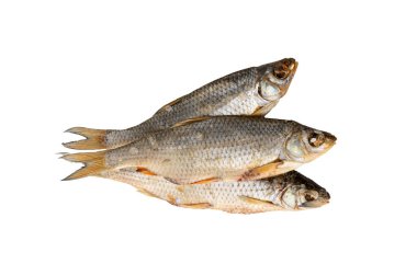 Kuru hamamböceği, izole edilmiş tuzlu balık, kurutulmuş yakut, kurutulmuş vobla, taranka birası aperatifi, tuzlanmış ve kurutulmuş balık, hazır hamamböceği deniz ürünleri, beyaz arka planda hamamböceği sazanı