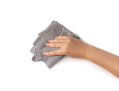 Gri keten peçete yalıtılmış, Vintage Katlanmış Masa örtüsü, Doğal Tekstil, Beyaz Arkaplanda Keten Peçete