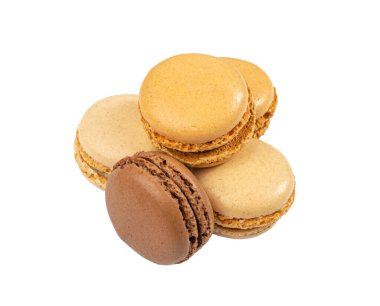 Macaron Cake Isolated, Macaroon Cookie, Almond Meringue, Sweet Macaroons, Colorful French Dessert on White Background