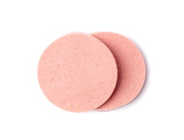 Mortadella Dilimlenmiş, Öğle Yemeği Et Kesimi, Tavuk Jambonu, Kahvaltı İçin Haşlanmış Sosis, Mortadella Dilimleri Beyaz Arkaplanda