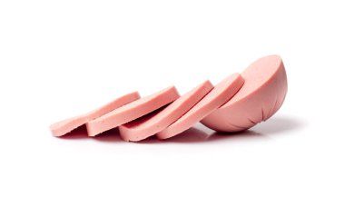 Mortadella Dilimlenmiş, Öğle Yemeği Et Kesimi, Tavuk Jambonu, Kahvaltı İçin Haşlanmış Sosis, Mortadella Dilimleri Beyaz Arkaplanda