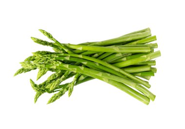 Bunch of Raw Garden Asparagus with Shadow Isolated. Fresh Green Spring Vegetables on White Background. Edible Sprouts of Asparagus Officinalis Top View clipart