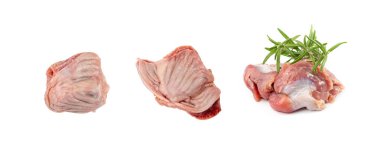 Yalıtılmış Kümes Hayvanları, Çiğ Tavuk Mide, Kümes Hayvanları, Taze Hindi Mide, Beyaz Arkaplanda Tavuk Gizzard