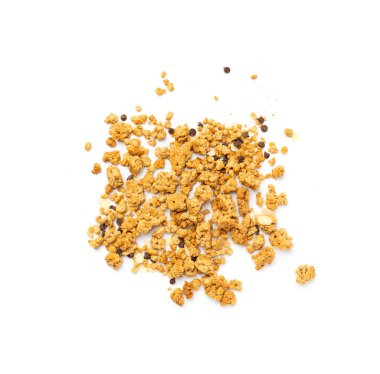 Granola Yığını İzole Edilmiş, Badem ve Çikolatalı Kahvaltı, Tohum ve Yulaf Gevreği, Sağlıklı Yulaf Ezmesi Müsli Granola Beyaz Arkaplanda