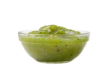 Yeşil Reçel, Kasede Tatlı Kivi Konservesi, Bektaşi üzümü Marmeladı, Yeşil Domates Reçeli, Şurup Sosu, Beyaz Arkaplanda Yeşil Marmelat