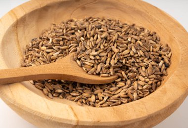 Kasedeki süt devedikeni tohumları, silikon marianum taneleri, kuru kutsal süt devedikeni meyveleri, beyaz arka planda çeşitli devedikeni çekirdekleri, doğal organik şifalı bitkiler.