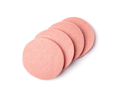 Mortadella Dilimlenmiş, Öğle Yemeği Et Kesimi, Tavuk Jambonu, Kahvaltı İçin Haşlanmış Sosis, Mortadella Dilimleri Beyaz Arkaplanda