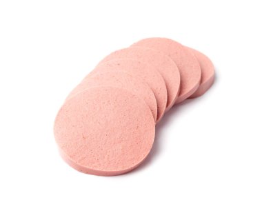 Mortadella Dilimlenmiş, Öğle Yemeği Et Kesimi, Tavuk Jambonu, Kahvaltı İçin Haşlanmış Sosis, Mortadella Dilimleri Beyaz Arkaplanda