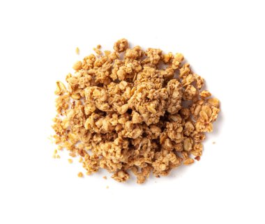 Tahıl Yığını İzole Edilmiş, Müsli Kahvaltısı, Gevrek Gevrek Kahvaltı, Tohum ve Tahıllı Yulaf Ezmesi Müsli, Sağlıklı Diyet Yemeği, Beyaz Arkaplanda Granola