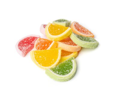 Marmelatlı Meyve Şekerleri, Limon Dilimleri Jölesi, Renkli Şeker Marmelatları, Limonlu Dondurma, Turuncu, Limonlu Dilimler Beyaz Arkaplanda